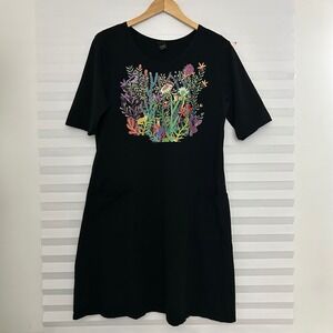 Sabaku Artwear Womens Black Cotton Desert Floral Graphic Shift Dress S/M USA